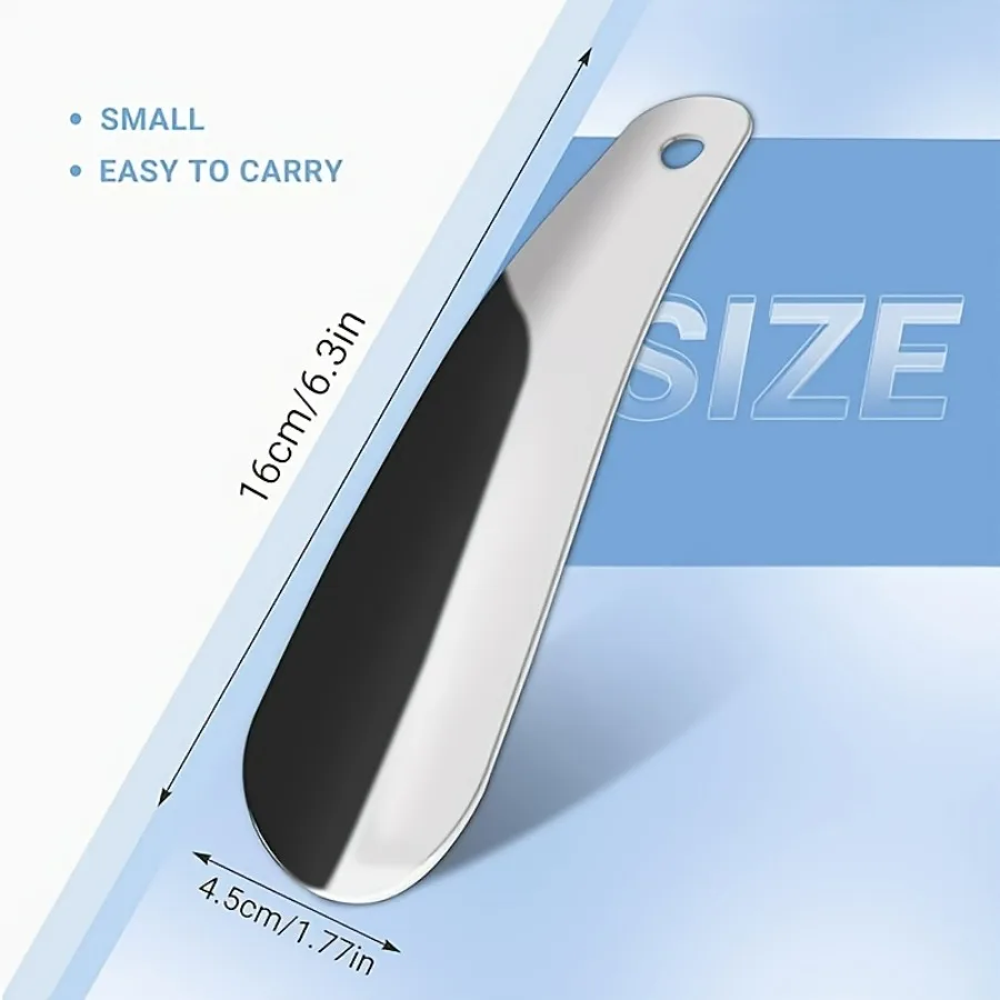 6.3 inch Small Stainless Steel Shoe Horn, Silver with Hang Hole, Portable Helper for Sneakers Boots, Home Travel Daily Use