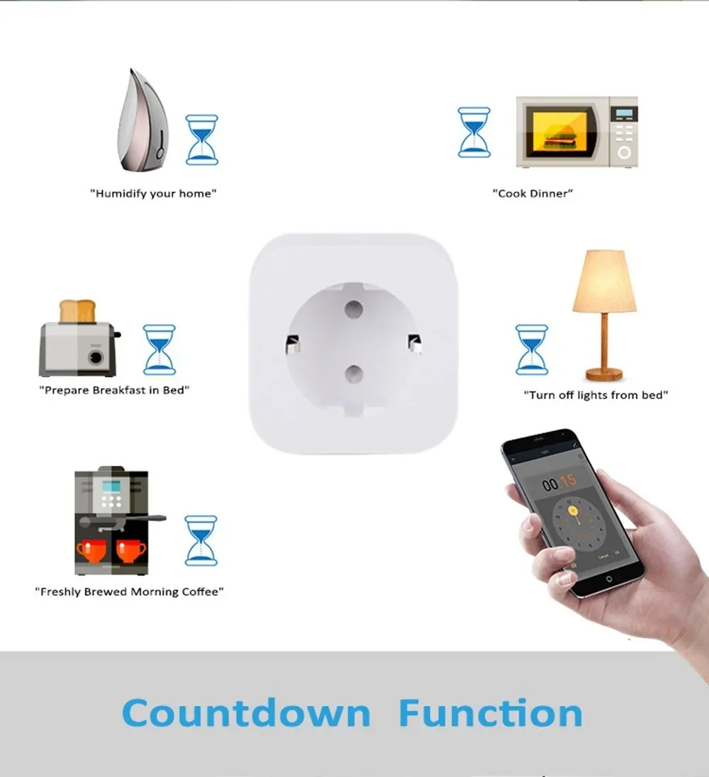 Smart Socket EU 16A/20A AC100-240V Wifi Smart Plug Power Outlet Home Voice Control, for Smart Life APP