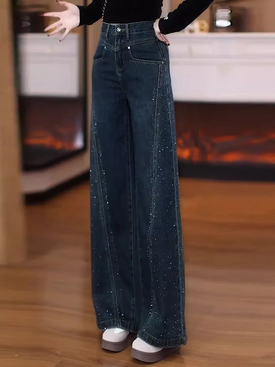 

Women's Denim Wide Leg Pants High Waist Straight Cut Floor Length Casual Trousers Spring 2026 New Style Comfortable Fit