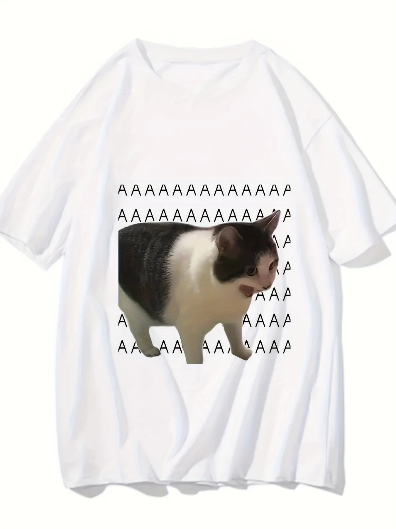 Funny Fashion Meme Sad Crying Cat Printed Women's Casual T-Shirt Graphic Y2k Tees Tops Short Sleeve Tshirt Clothes Female Outfit
