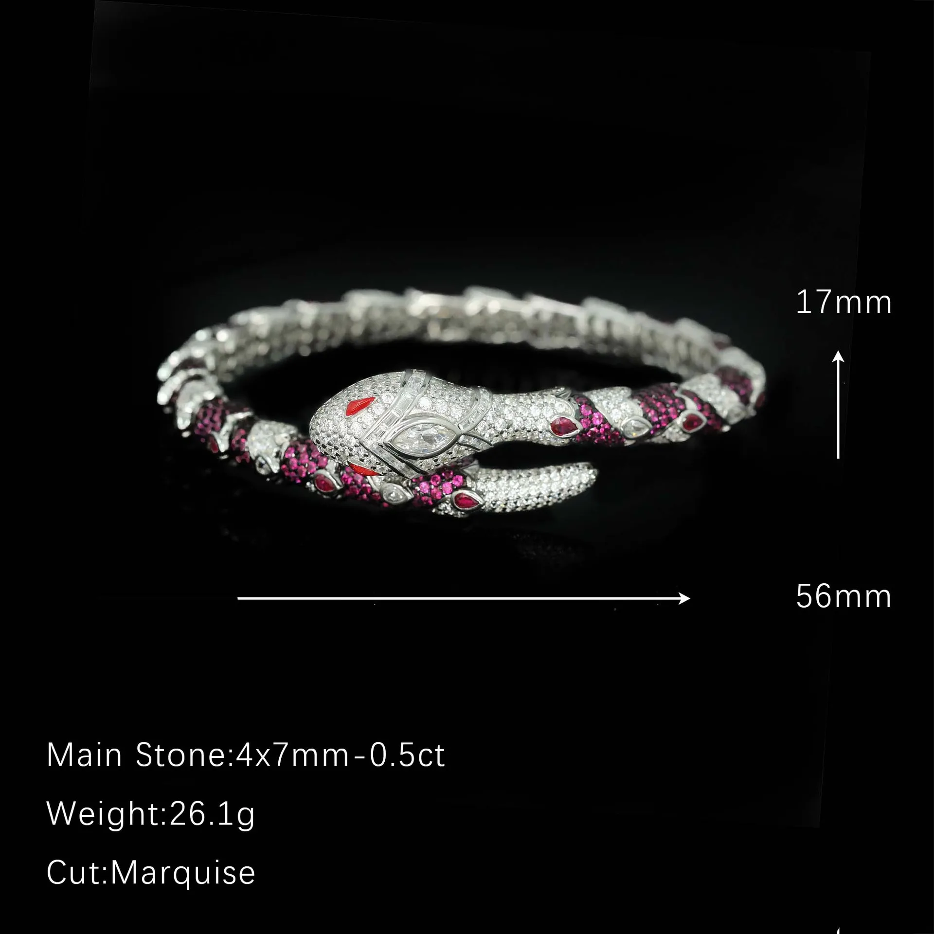 925 Sterling Silver 0.5ct Marquise Cut Lab Created Pink Sapphire Luxury Gold Plated Bangle for Women Daily Party Fine Jewelry