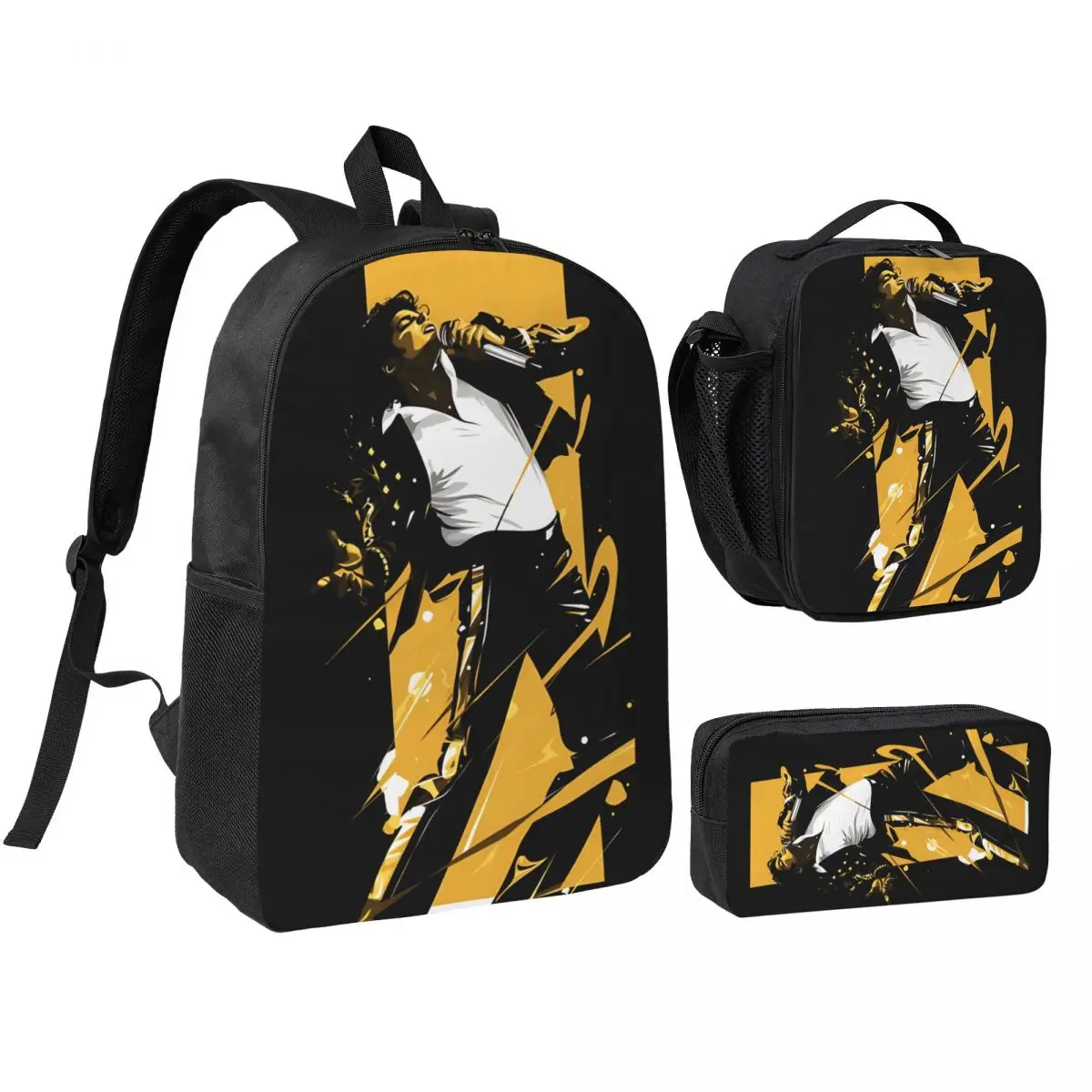 MJ Pop King 3pecs/set Backpack for Student Daypack Lunch bag Pencil Case