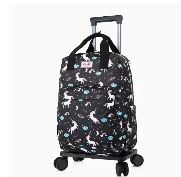 

Waterproof oxford Printed Trolley Tote Backpack Spinner Wheels Rolling Luggage Bags Travel Carry-On Suitcase Detachable Wheels
