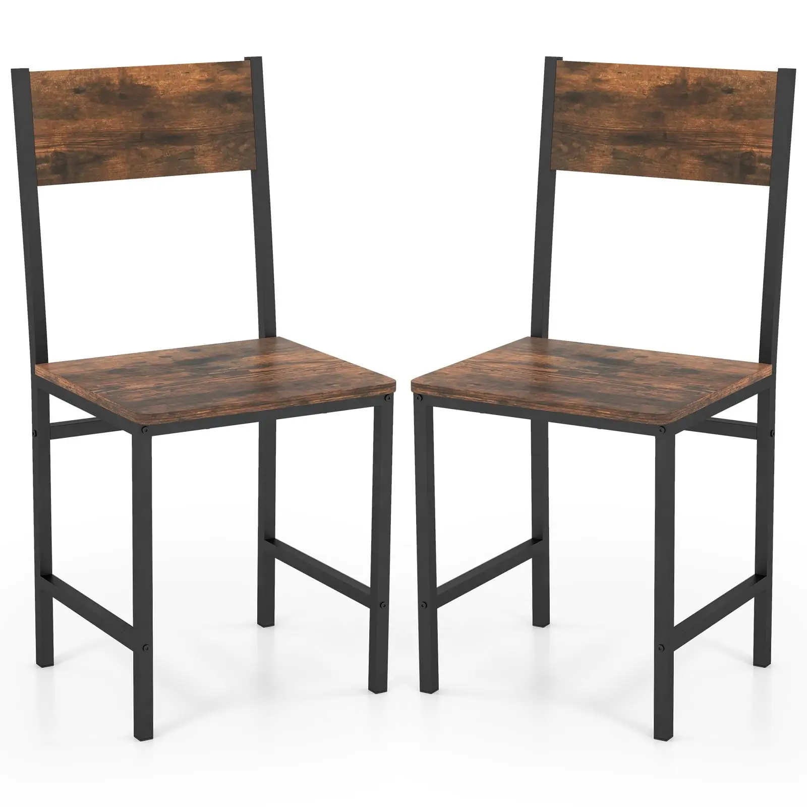 Dining Chairs Set of 2, Armless Kitchen Side Chairs w/Metal Legs & Slanted Back, Rustic Brown