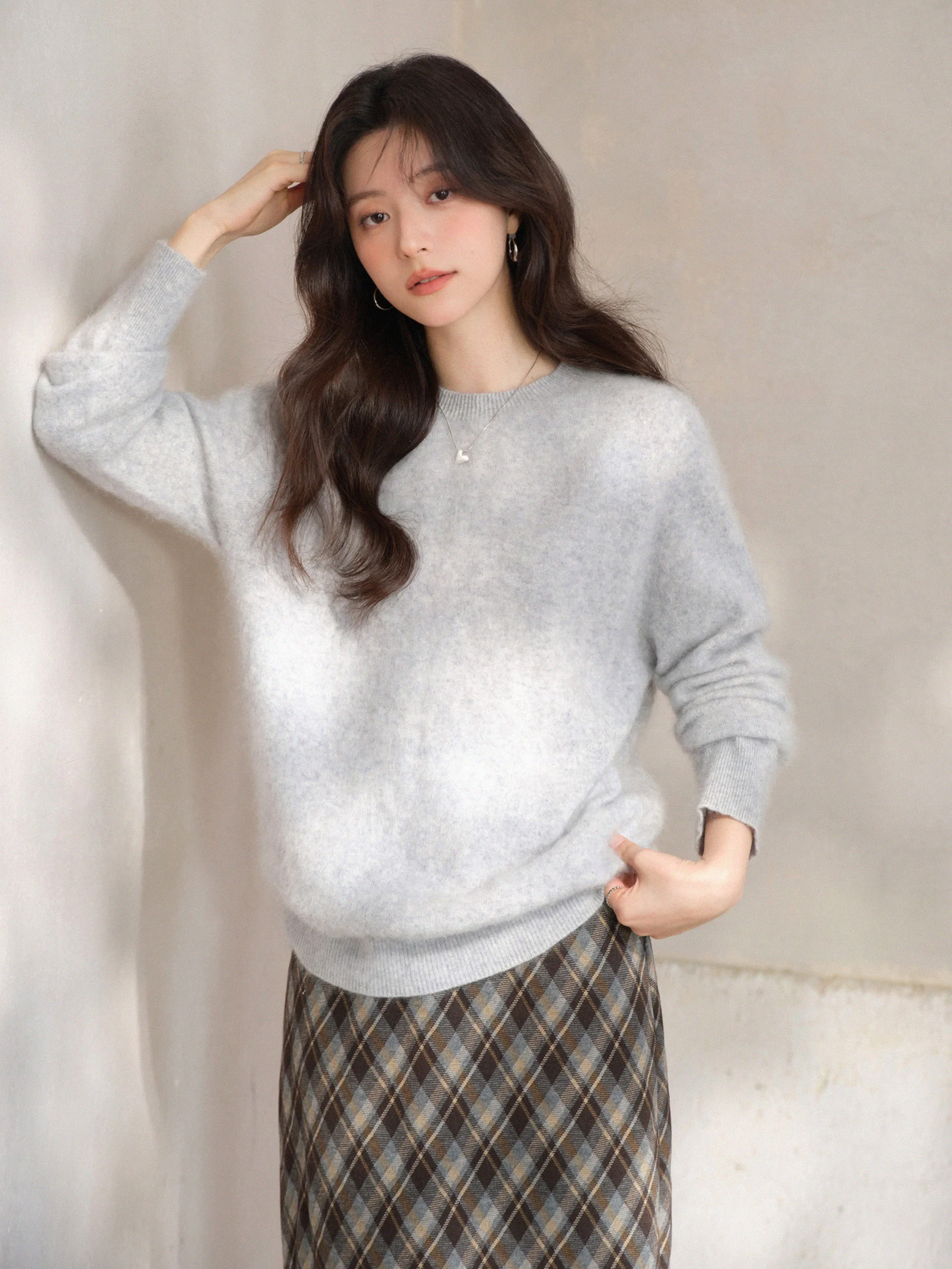 سترة دافئة من الصوف المحبوك للنساء سيدة كلاسيكية مستديرة الرقبة البلوز فضفاضة تناسب لينة الداخلية أعلى مريحة الطبقات اليومية الزي #3