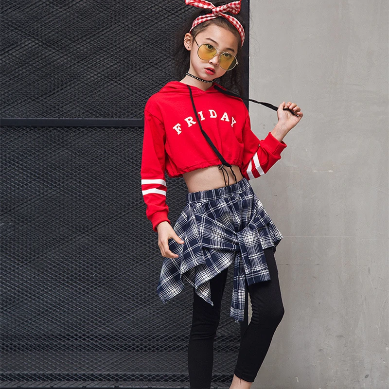 

Girls Hip Hop Hoodie Jazz Culottes Kids Street Dance Crop Top Plaid Pantskirt Clothes Sets Children Sport Pants Outfit Costumes