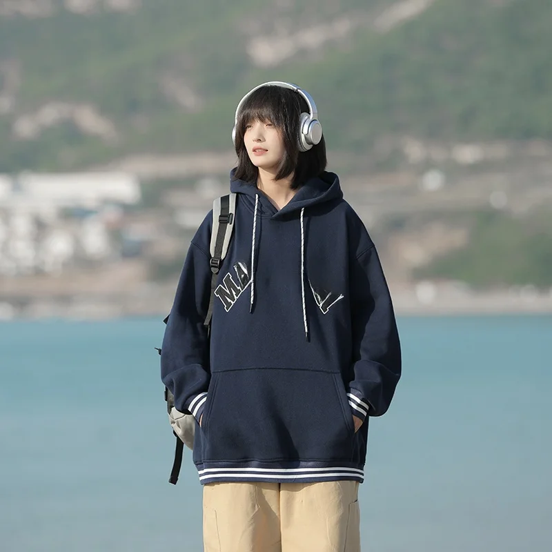 

Мужская толстовка American Sle Heavyweight с вышивкой букв, модная винтажная, для пар, свободного кроя, повседневная, весна-осень