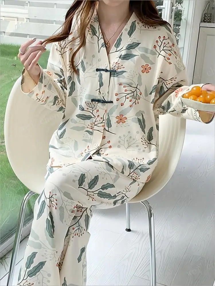 Women Pajamas Set Cotton Home Clothes Women Set Korean Style Ladys Women\\\'s Pajamas Robes Sleepwear Two Piece Pyjama Pour Femme