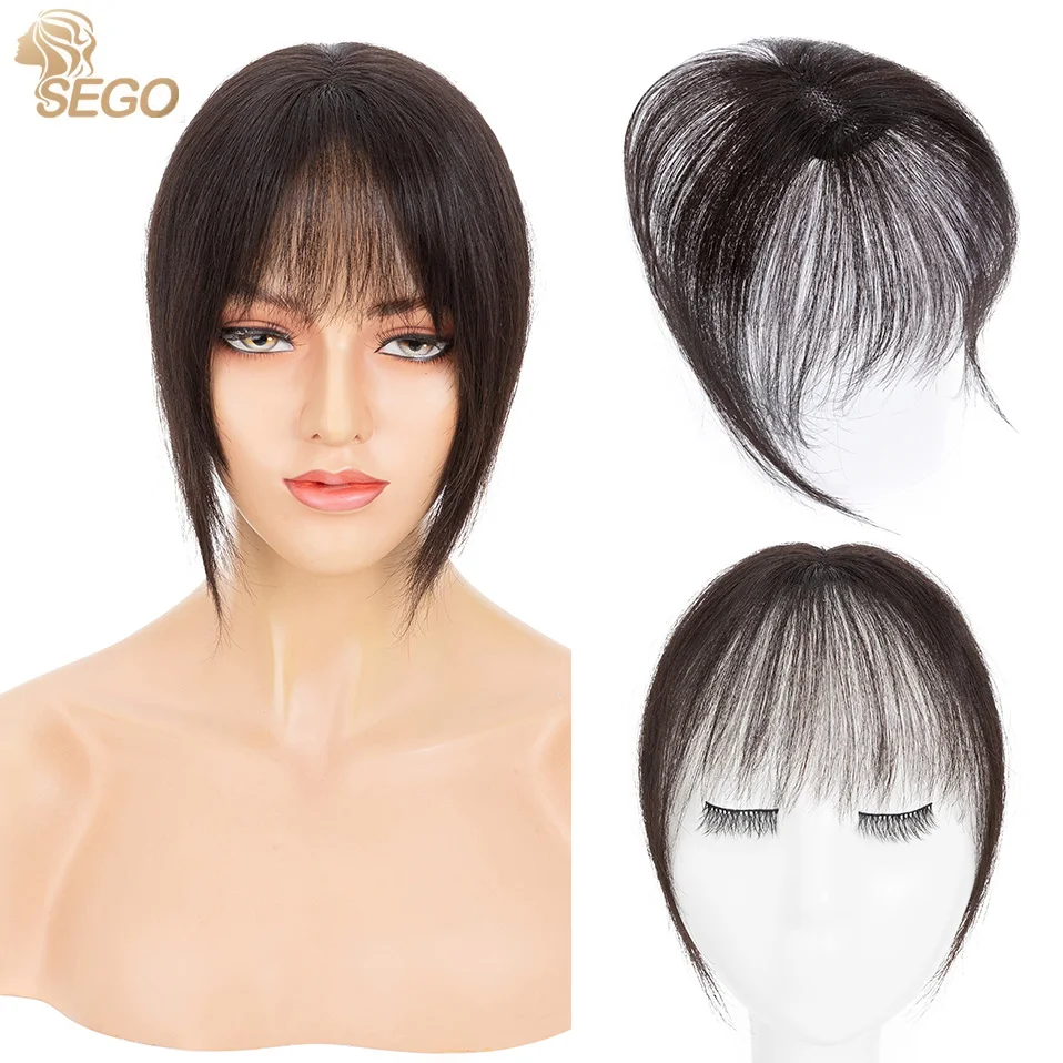 SEGO 3D Clip in Human Hair Bangs 10g Natural Remy Invisible Fringe Hair Extensions With Temples Hair Bangs For Women Girls