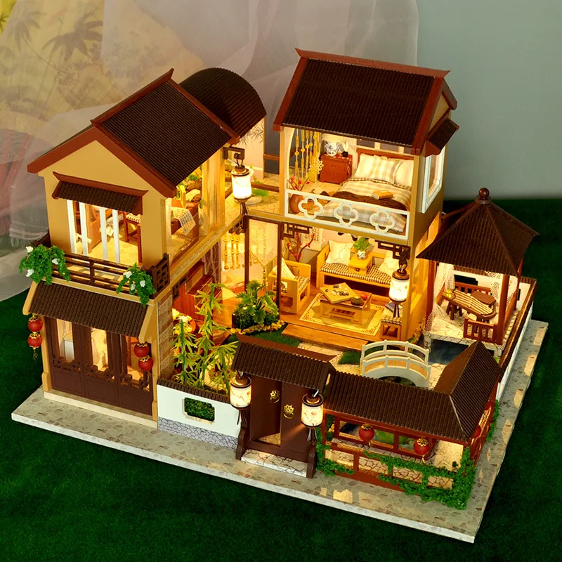 Kids Toys Diy Dollhouse Assemble Wooden Miniatures Doll House Furniture Miniature Dollhouse Puzzle Educational Toys For Children