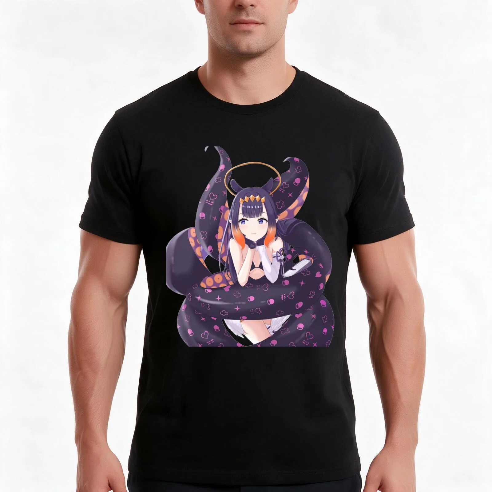 Ninomae Ina'nis - Holo Bored Tentacle T-Shirt, Summer Casual Cotton Tee, Oversized Streetwear Tops, Vintage Graphic Print