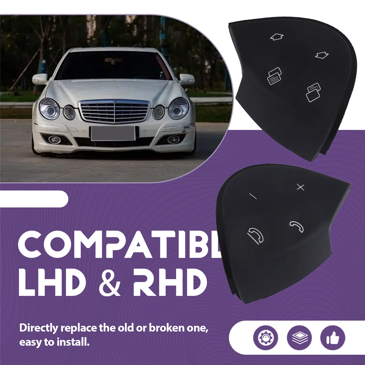 

Durable Steering Wheel Button Trim for Mercedes-Benz E-Class 03-06 Black