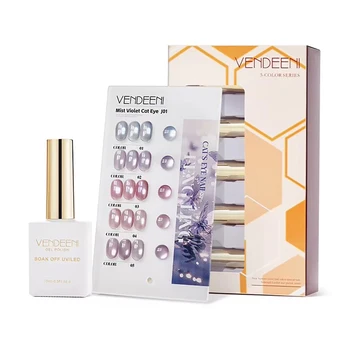 Vendeeni 5 Colors/Set Crystal Cat Eye Gel Nail Polish Semi Permanent Sparkling Magnetic UV