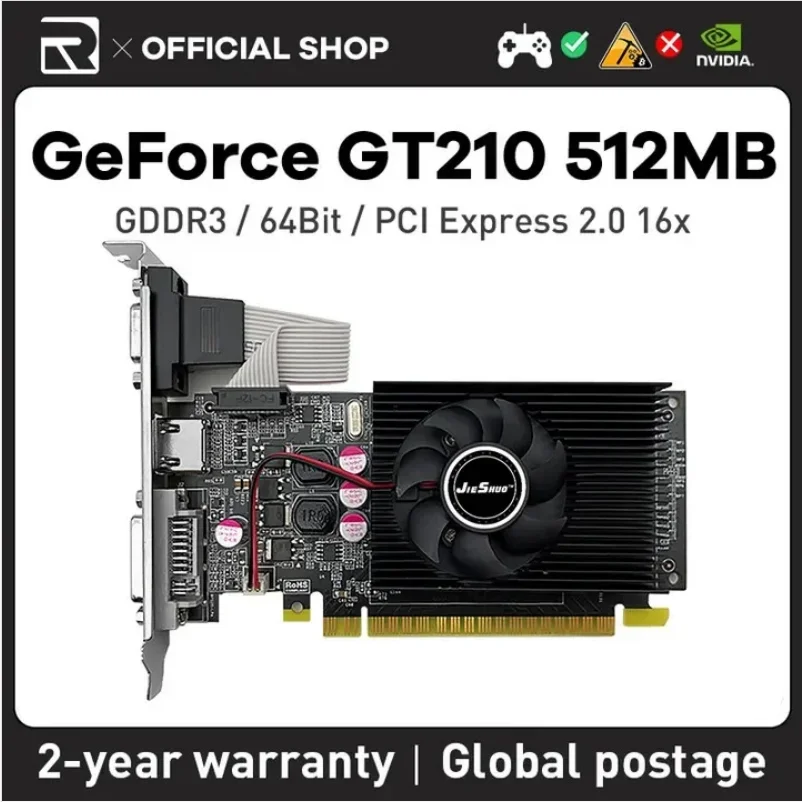 

JIESHUO NVIDIA GT 210 512MB video graphics card GDDR3 GPU 64-bit gt210 512mb supports PC desktop computing office games 210 gt