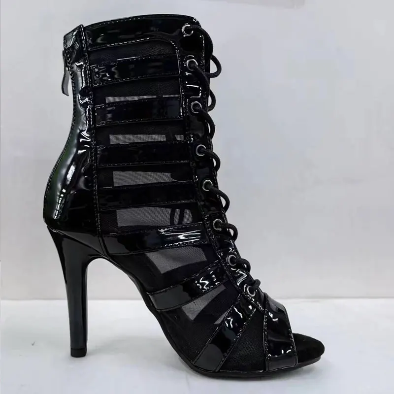 

Женские ботильоны на высоком каблуке с открытым носком, туфли на шпильке, женская обувь для джазовых танцев, бальная замшевая подошва, настраиваемая уличная пикантная обувь