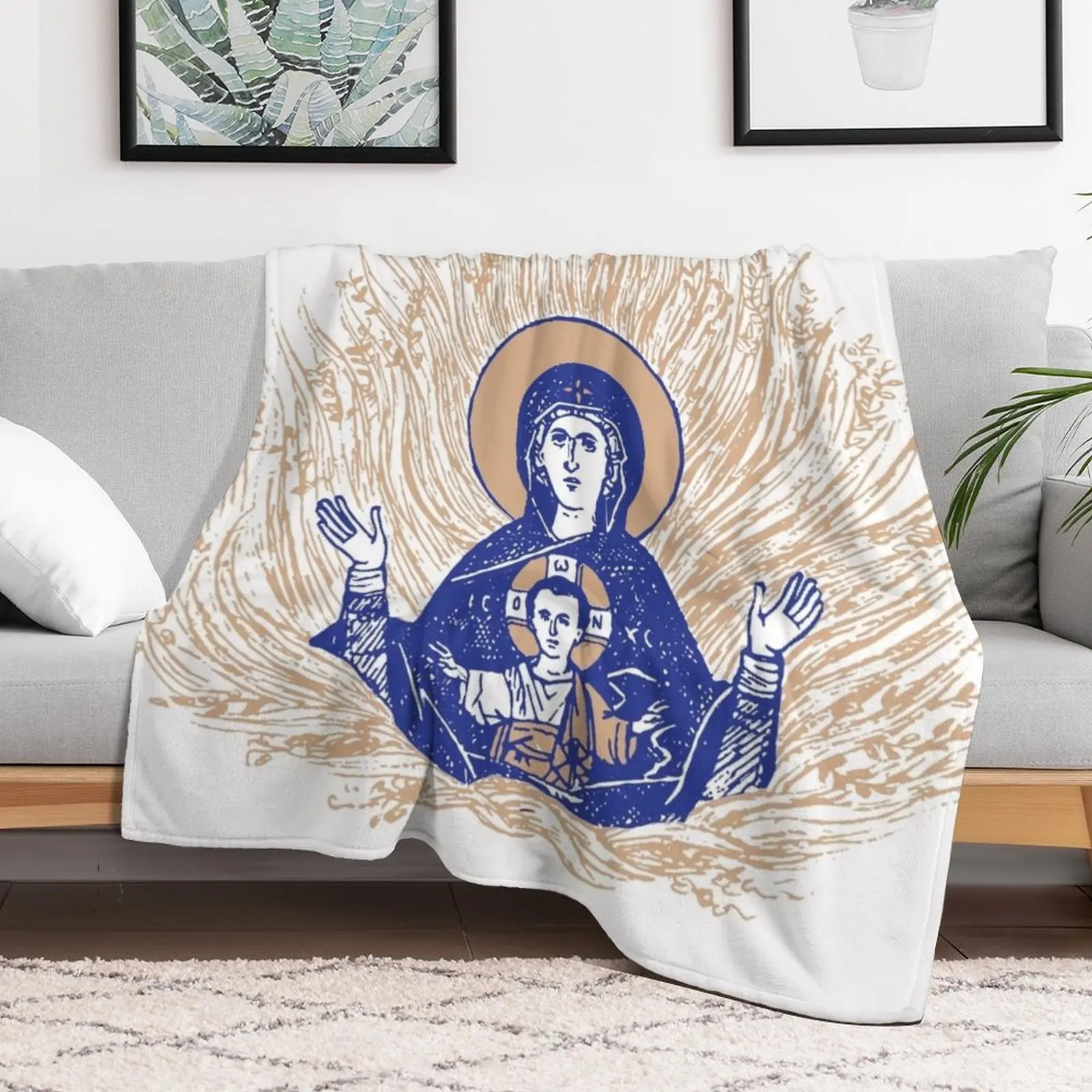 The Unburnt Bush | The Burning Bush | Divine Vision | Blue Gold Throw Blanket Thins sofa bed warm winter Bed covers Blankets