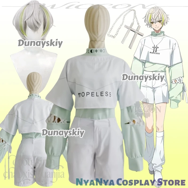 

Shiramitsu Toi Cosplay Anime Game 18TRIP L4mps תחפושות White Fashion Y2K Punk Crop Top White Shorts Necklace Wig Christmas