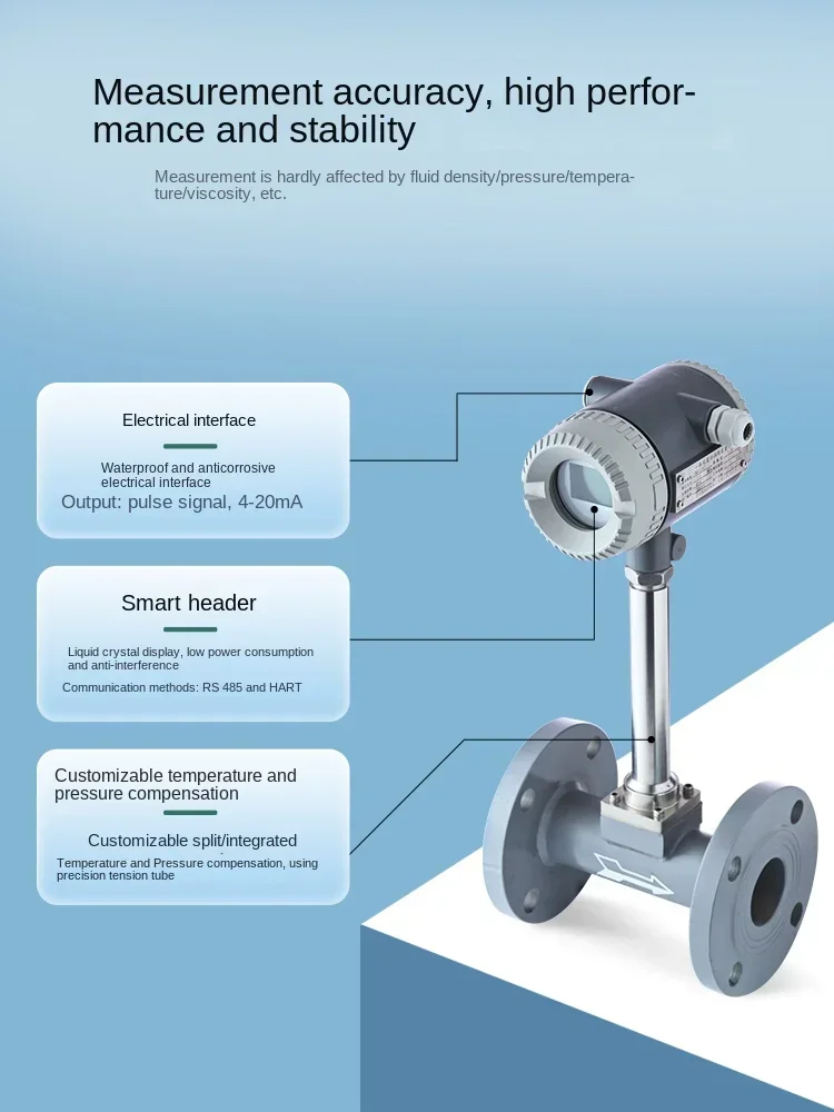 Flowmeter Temperature and Pressure Compensation Vortex Steam Air Nitrogen Body Digital Liquid Crystal