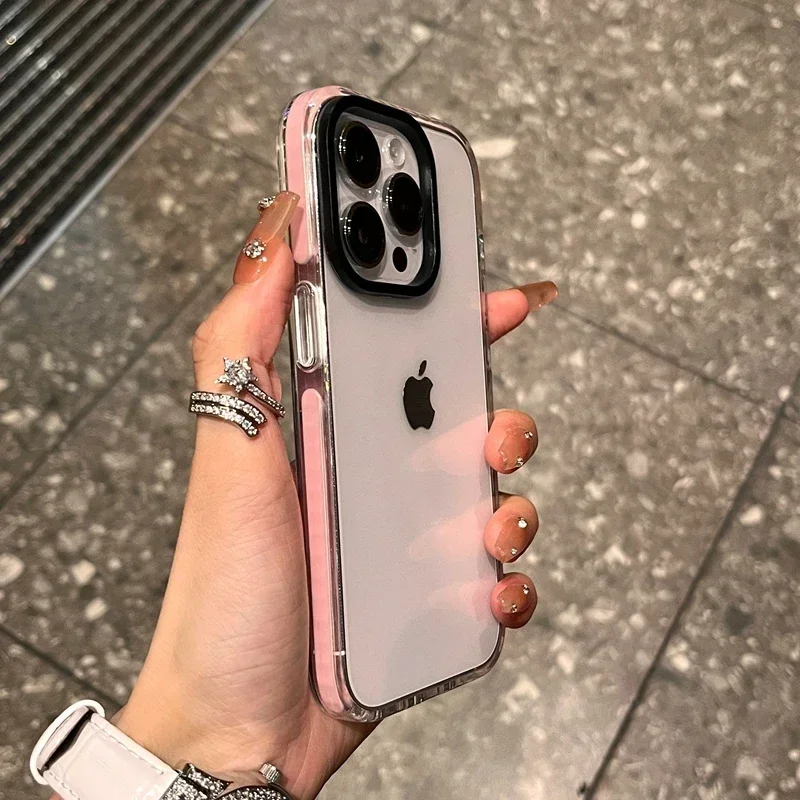 Funda de lujo transparente con airbag para iPhone 17 16 15 14 13 12 11 Pro Max Plus 17 Air parachoques contrastante TPU a prueba de golpes 5