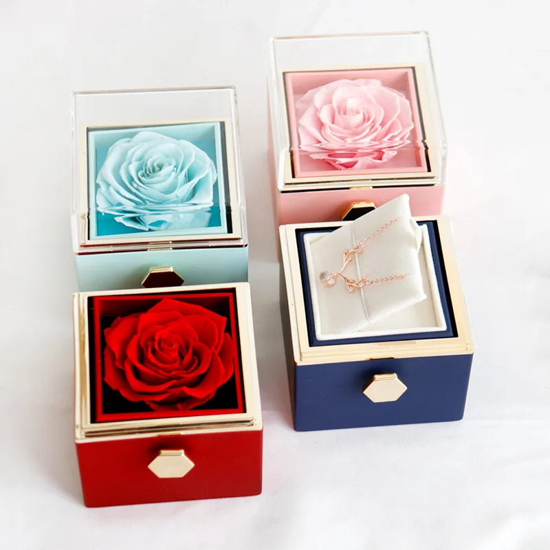 Regali per la fidanzata rotante rosa eterna confezione regalo collana Set scatola di gioielli fiore conservato per san valentino natale compleanno