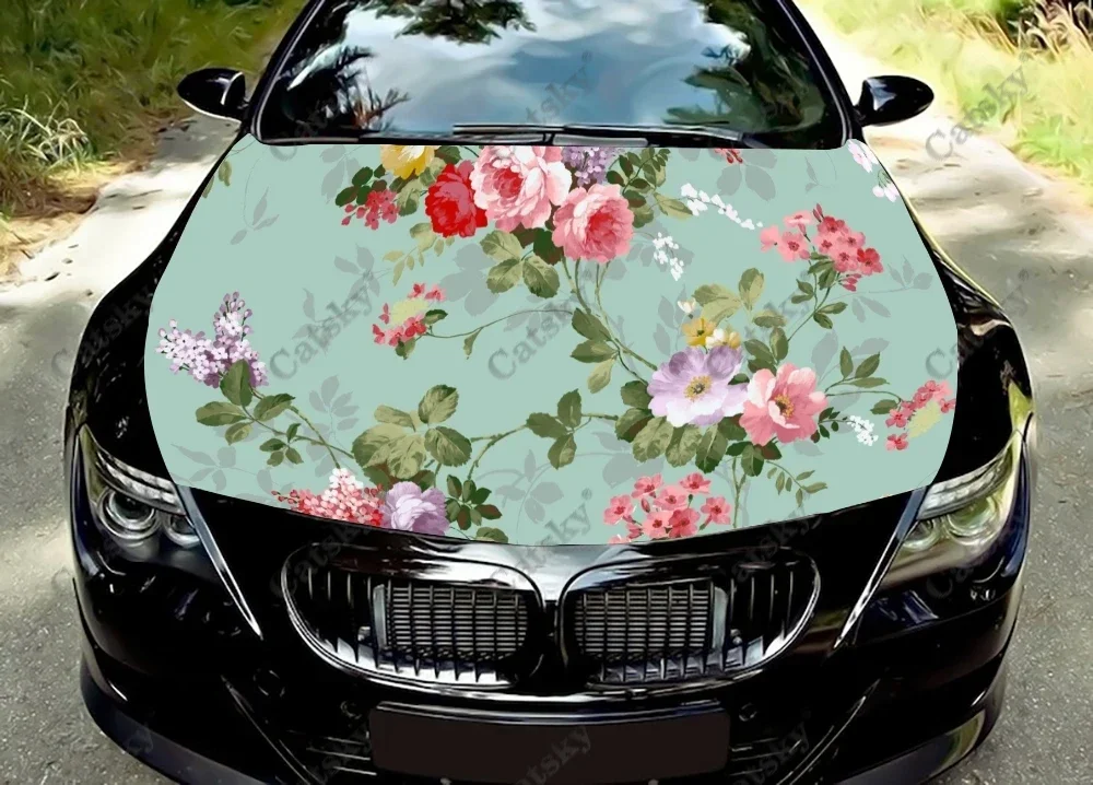 

Floral Pattern Printing Women Car Hood Wrap Color Vinyl Sticker Decal Truck Graphic Bonnet Decal Custom Car Decoration Stickers