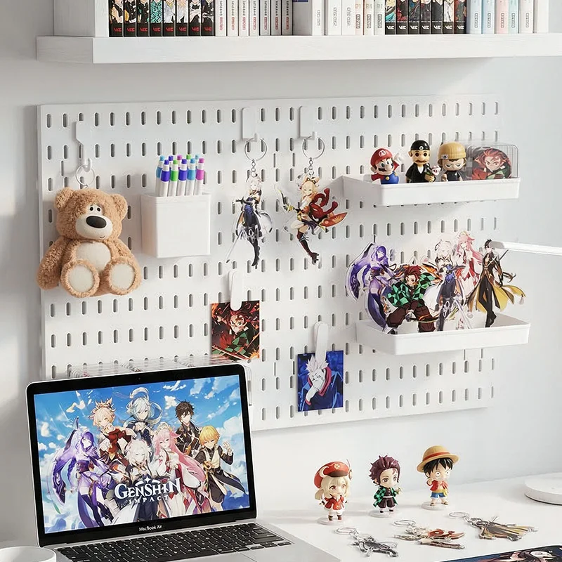 Customizable Pegboard Wall Storage Rack Anime Room No Drill Badge Stand Keychain Figure Organizer Shelf Hooks