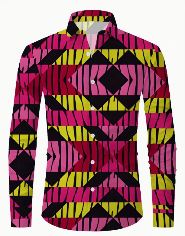 

Men's Regular Fit Long Sleeve Shirt with Abstract Leaf Print - Classic Collar Button-Up, All-Season Versatile Casual
