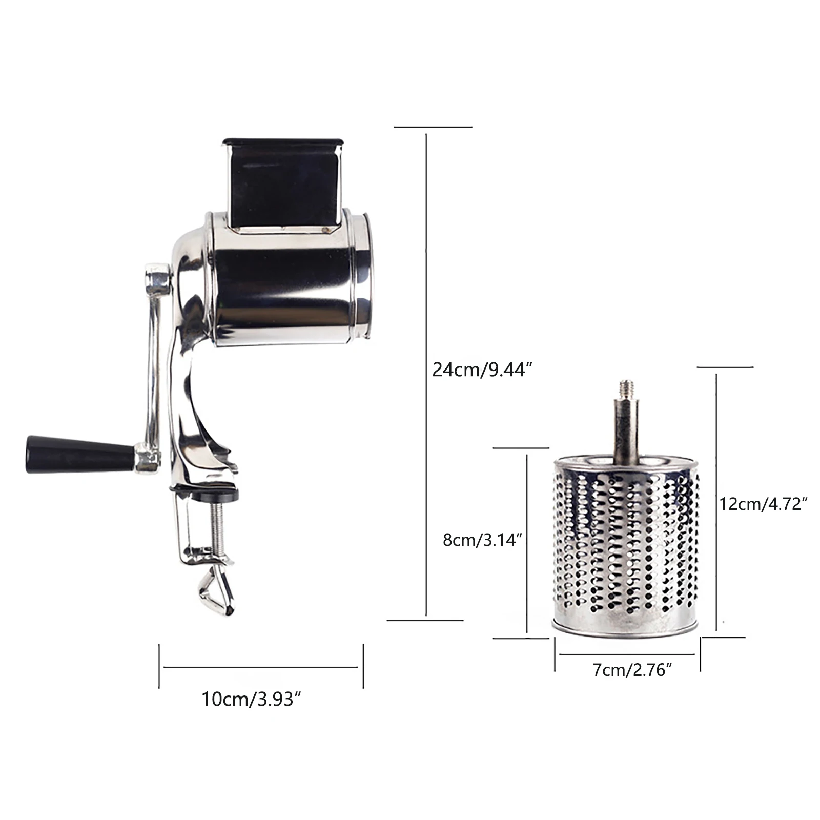 Manual Stainless Steel Rotary Grater Slicer/Shredder For Vegetable Fruits Comes With 5 Different Drum Blades For Shredding