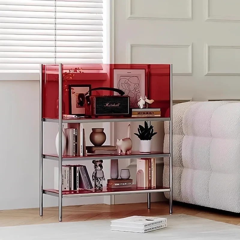 Acrylic storage storage rack Internet celebrity sofa side cabinet Metal floor display rack Living room small transparent shelf
