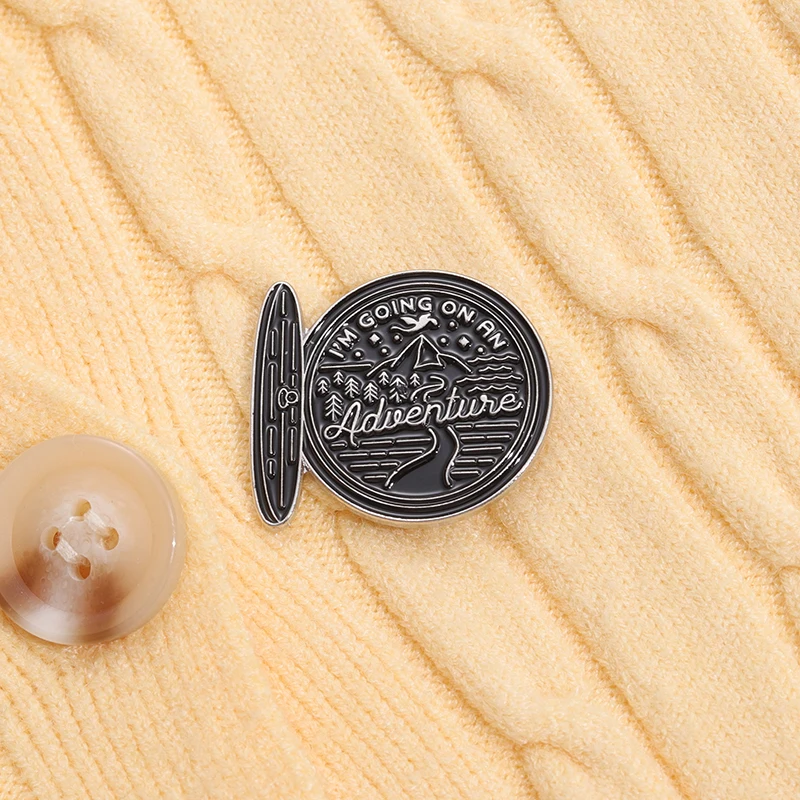 I'm Going on an Adventure Enamel Pins Mountain River Travel Brooch Metal Lapel Backpack Badges Jewelry Gift for Friends Kids