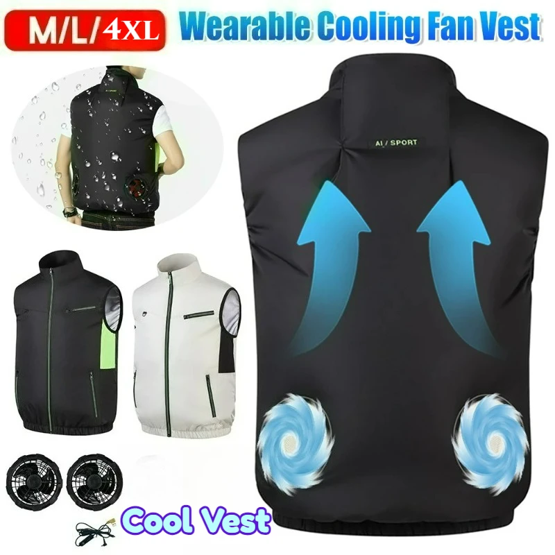 

Men Summer Vest Air Conditioning Clothing Fan Cooling Jacket 2026 New USB Charging Cooling Sport Man Outdoor Solid Color Coat