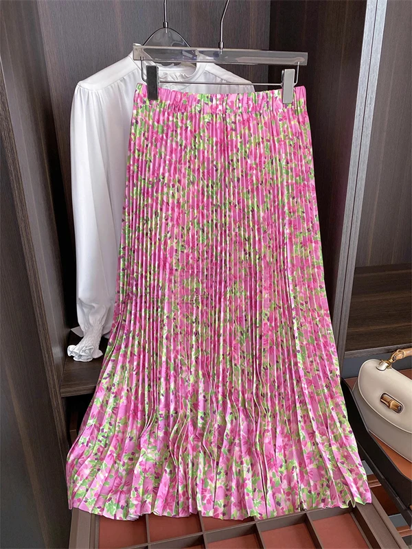 

Юбка с цветочным принтом в стиле ретро, женская летняя повседневная юбка трапециевидной формы с высокой талией, Dra, закрывающая бедра, осветляющий эффект