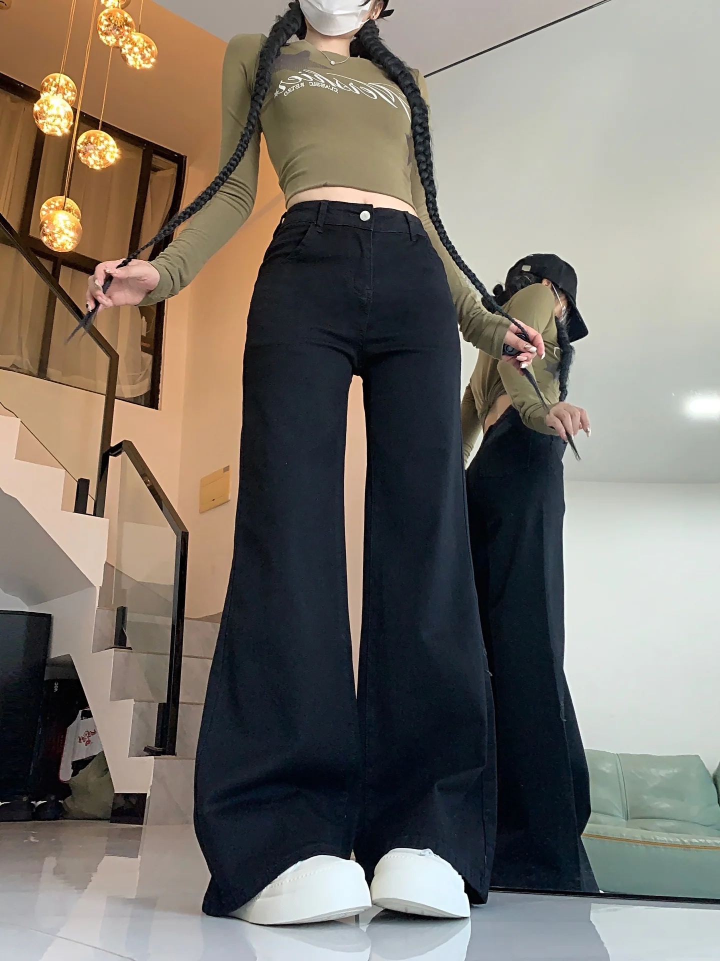 Fce Lined Thiened High Waist Bell Bot Jeans Women's Autumn Winter New plus Size Loose Slimming Long Pants