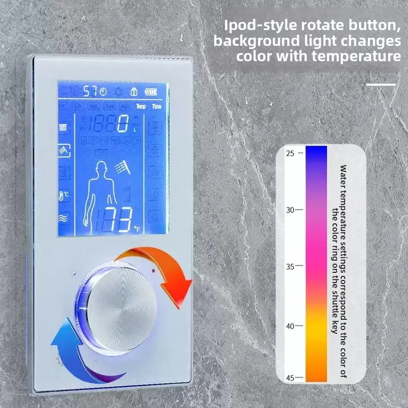 Intelligent touch-screen temperature-controlled shower valve bathing set - Function, flow, temperature control system with panel image 3