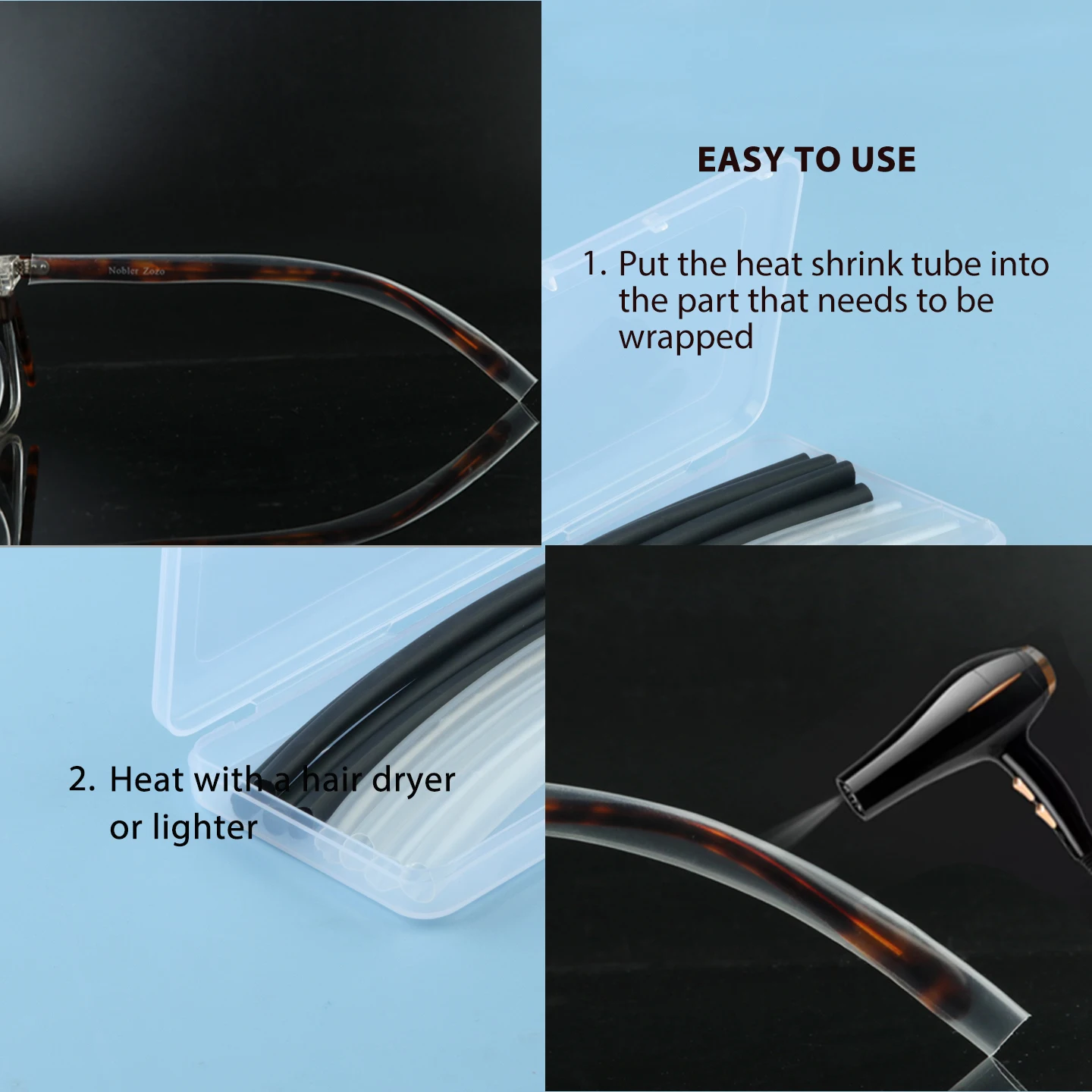 8pcs Heat Shrink Tubing Cover Temple Tips Sleeve Retainer EyeGlasses Wire Shrink Wrap Anti-slip for Glasses Sunglasses Opticals view 4