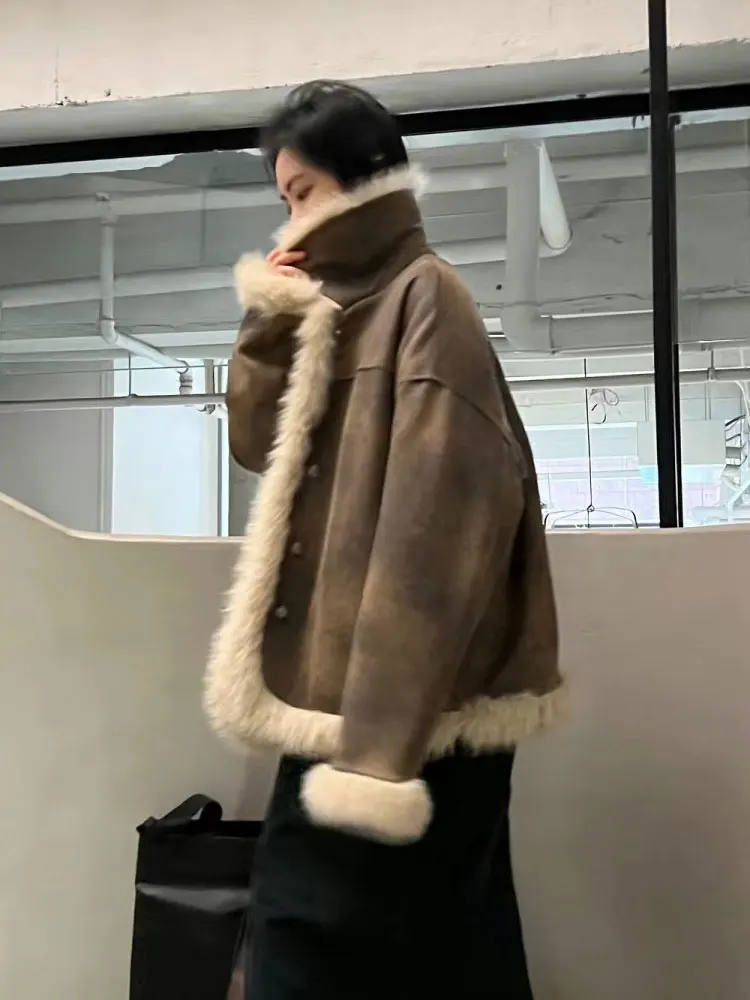 

Lamb Wool Jacket Woman Hooded Slim Long Stylish Design Fashionable Style Trendy Fashion Chic Look Modish Aesthetic Vibrant