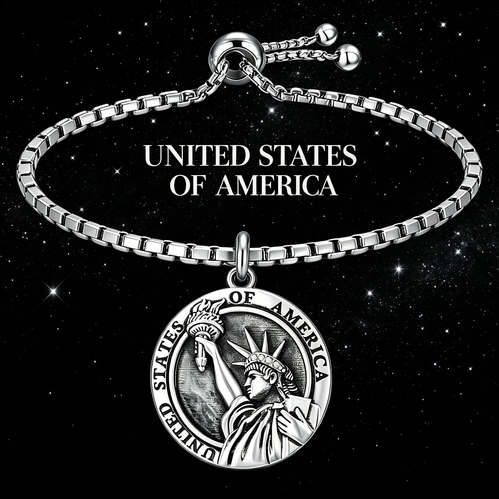 Vintage Silvery Statue of Liberty Bracelet USA Patriotic Jewelry Gift for Women Men
