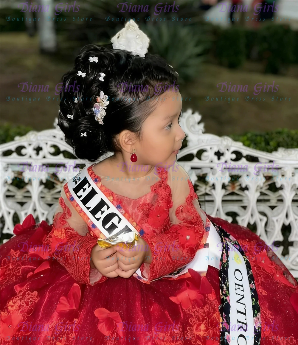 Gorgeous Flower Girl Dress Red Tulle FLuffy With Quality Lace Appliques For Wedding Birthday First Communion Birthday Dresses