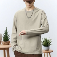 New Round Neck Long Sleeve Combed Cotton T-shirt Solid Color Trendy Breathable Antibacterial Quick Drying for Men and Women