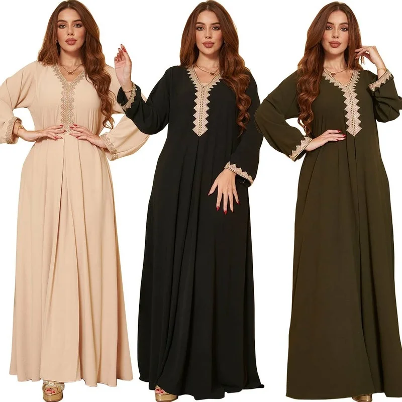 

Islam Abaya Dress Dubai Muslim Dress Femme Fashion Lace European and American Clothing Lady's Large Swing Robe For Women