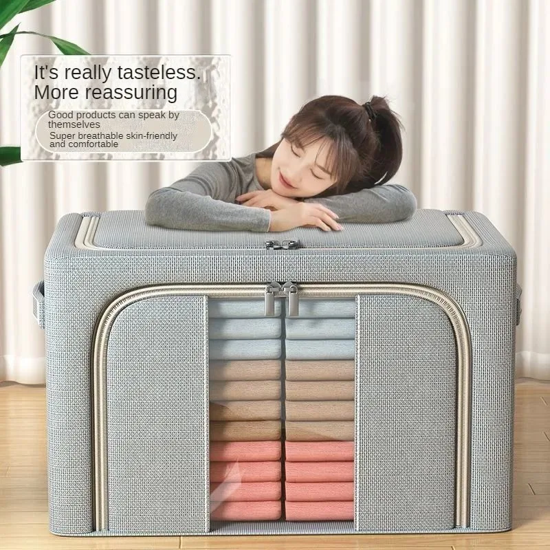 

Multi Large Capacity Clothing Underwear Organizer Household Fabric Folding Basket Closet Quilt Organizer Box Steel Frame Home