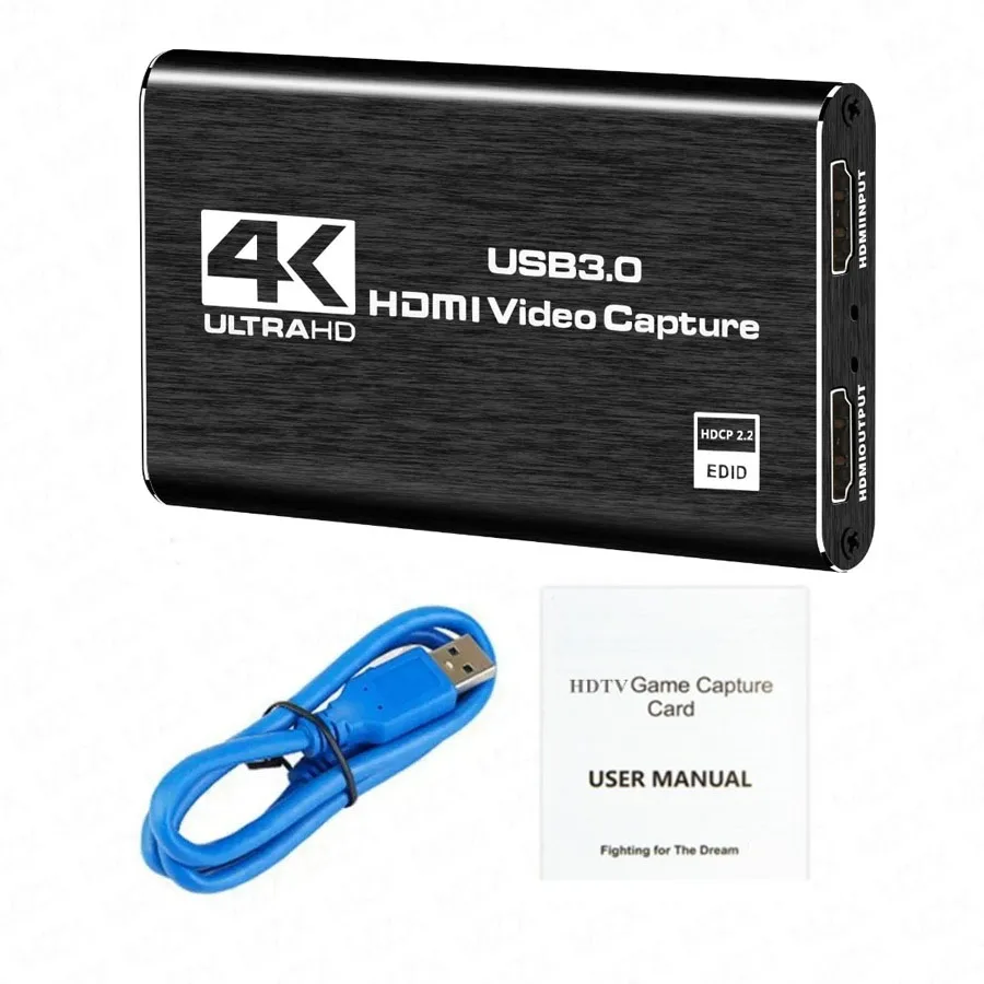 Placa de captura de vídeo 4k usb 3.0, compatível com hdmi, 1080p, hd, gravador de vídeo, pc, ps4, obs, gravação de jogos, microfone de áudio