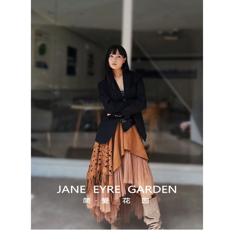 2025 nueva llegada primavera otoño mujeres suelta Casual asimétrico Patchwork A-line falda buena calidad faldas hasta el tobillo T119