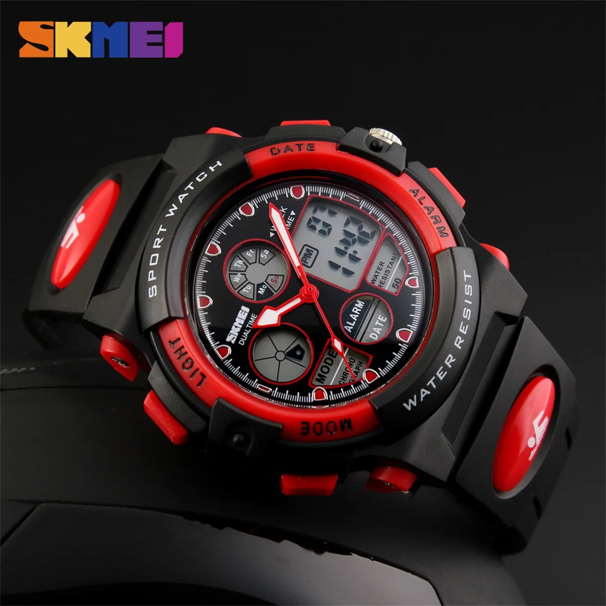 SKMEI Creative Back Light Dual Time Display Sports Kids Watches 5Bar Waterproof Chrono Alarm Children Wristwatch For Boys Girls