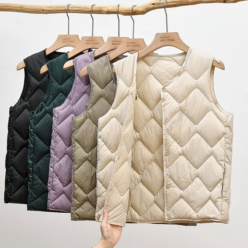 SEDUTMO Ultra Light Thin Duck Down Vest Women Winter Quilted Jackets Slim Waistcoat Autumn Casual Basic Parkas ED2138