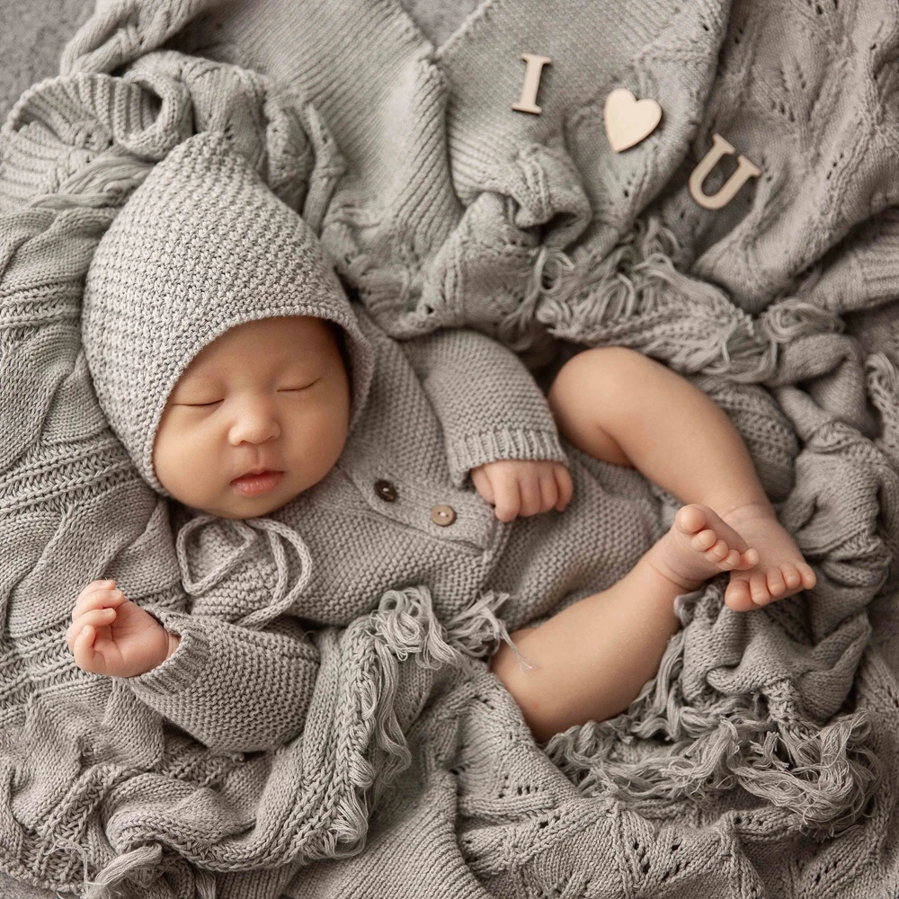 Macrame Baby Blanket Newborn Photography Props Hand-Knitted Layer Stretch Newborn Posing Backdrop Baby Photography Accessories