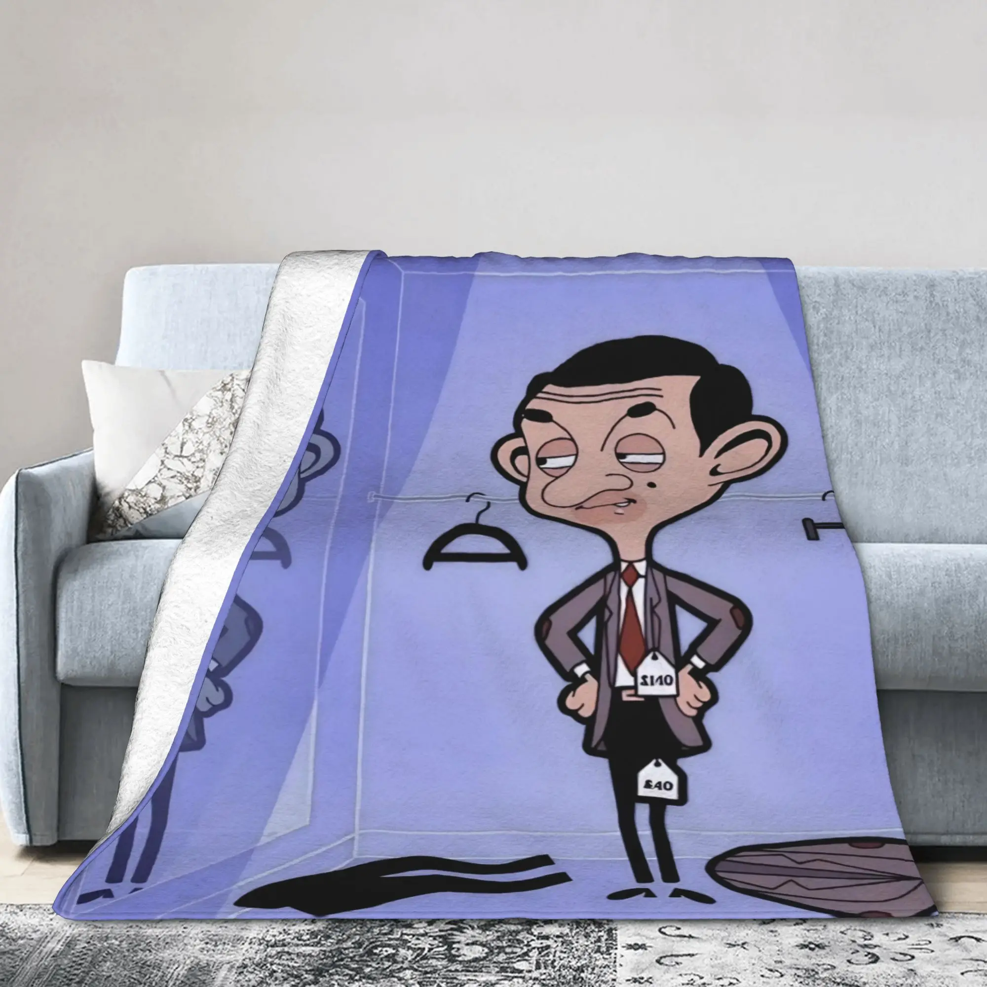 Funny Cartoon  Mr. Beans Flannel Blankets  Customized Throw Blankets for Bed Sofa Couch 150*125cm Bedspreads,