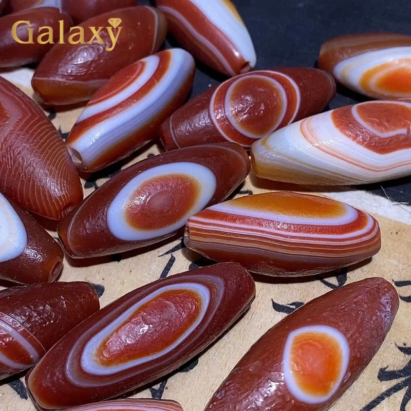 1Pcs 15x40mm Natural Tibetan Agate Dzi Beads White Red Onyx Carnelian One Eye Brown Chalcedony Bead for Reiki Jewelry Prayer