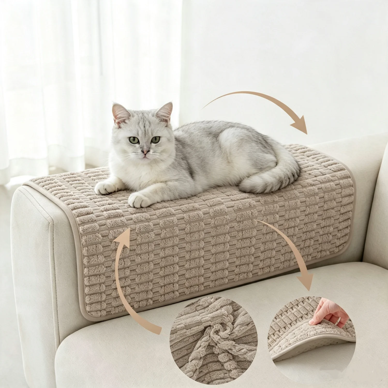 Super‑Soft Corduroy Sofa Armrest Backrest Cover Washable Anti‑Slip Pet‑Friendly Furniture Protector Pad Anti-Shrink Slipcovers