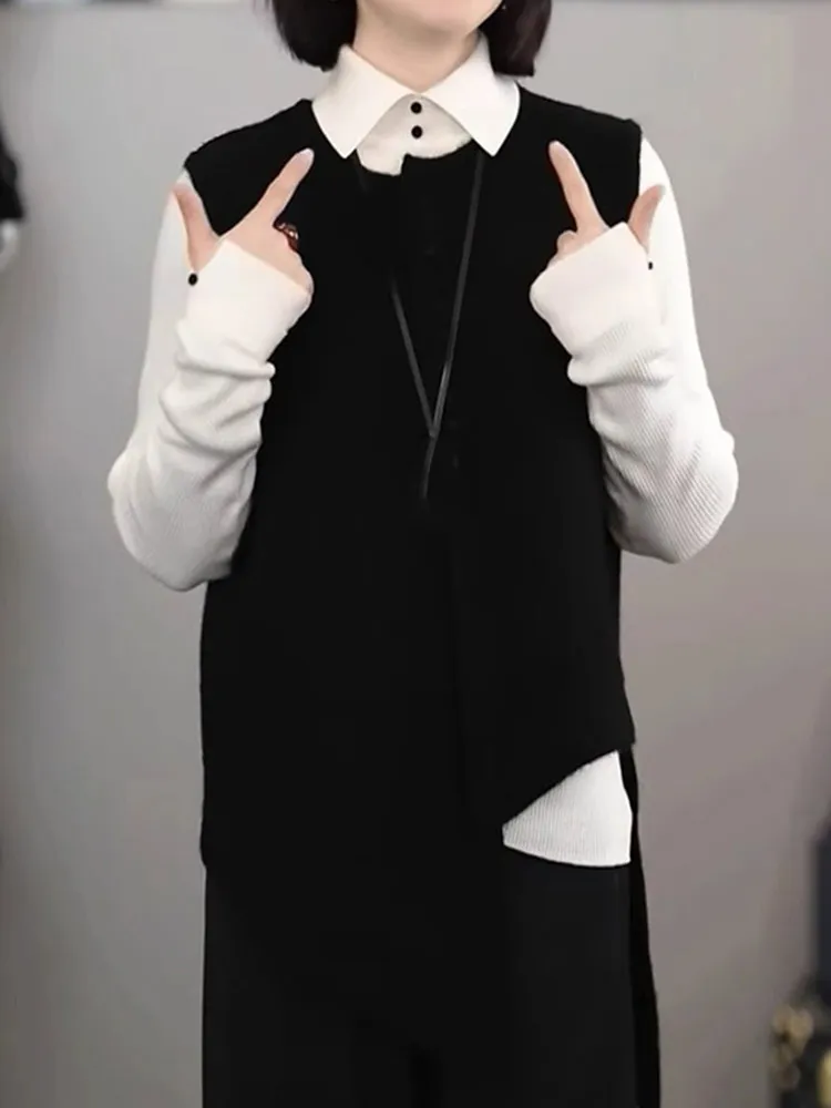 Casual Knitted Pure Color Vest Asymmetrical Design Svel Open Cardigan Faionable Loose Fit High-End Feeling Lazy Sle